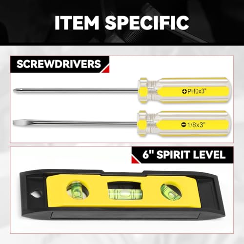 Auto Dynasty 16 Pcs Household Auto Repair Hand Tool Kit Set with Allen Keys Screwdrivers Tool Set Tap Measure Adjustable Wrench Utility Knife for Home Garage Warehouse Repair, Yellow - color: Yellow, size: 16 Pcs