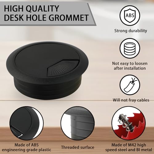2 Inch(50mm) Desk Grommet,13 Pieces Wire Grommet, Desk Hole Cover for Cables with Hole Saw,Plastic Cable Cord Wire Hole Cover for Desk, Table,Cabinet,Countertop and Other Furniture(Black) - size: 2IN/50mm Black-Fan