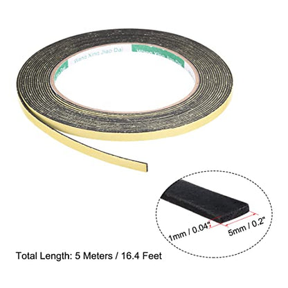 uxcell Sealing Foam Tape 5mm Wide 1mm Thick 5m/16.4ft Long, Self Adhesive Weather Strip for Window Door Insulation - size: 5mmx1mmx5m
