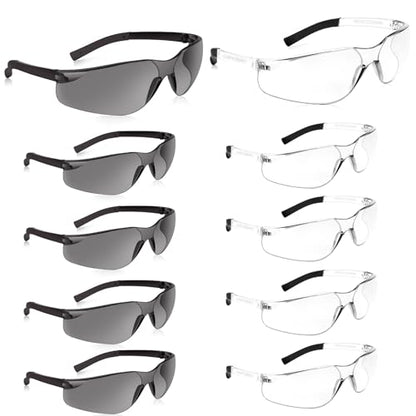 Salfboy 10 Pack Safety Glasses ANSI Z87.1 Scratch Resistant Eyewear for Women Man Lab Goggles Eye Protection - color: 118- 5clear+5grey