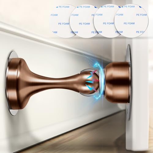 Door Stoppers Magnetic Door Catch, Stainless Steel Magnetic Door Stop 2 Pack, Double-Sided Adhesive Tape, No Drilling, Screws for Stronger Mount, Holder Your Door Open for Wide Doors - style: 2 Pack Red Bronze