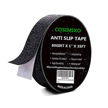 COSIMIXO 1" x 35Ft Heavy Duty Anti Slip Tape,Best 80grit Friction,Grip,Abrasive for Stairs Outdoor/Indoor Waterproof Grip Tape Safety Non Skid Tread Staircases Anti-Slip Traction Tape Black - size: 1" x 35Ft Black