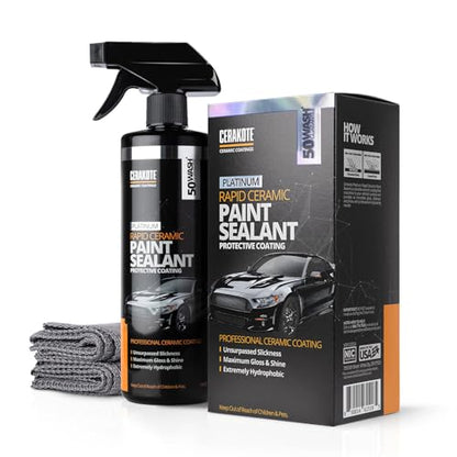 CERAKOTE® Platinum Rapid Ceramic Paint Sealant Spray - 14 oz. - 50 Wash Rating - Maximum Gloss & Shine – Extremely Hydrophobic – Unmatched Slickness - Ceramic Spray Coating - size: 16 Oz. Kit