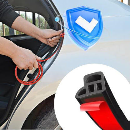 Car Door Seal Strip, 52.4FT Rubber Double Layer Soundproof Vehicle Window Weather Stripping, 4-Holes Noise Insulation Auto Seal Weatherstrip Edge Protector Trim, Universal for Vehicle - color: 4 Holes/52.4FT