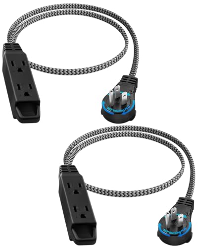 SURAIELEC 2-Pack Flat Extension Cord 3FT, 360° Rotating Plug, Braided Flat Plug with 3 Outlets, 16 AWG Thin Black Extension Cord for Indoor Use, Home, Office, Compact Spaces, ETL Listed - color: Black, size: 3FT
