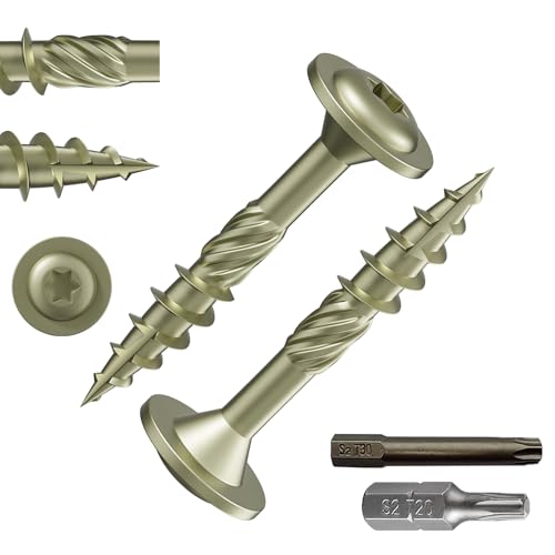 Wensilon (1 lbs)#8 x 1-1/4" Yellow Lag Screws, Structural Wood Screw, Heavy Duty Construction Screw, Rust Resistant, Washer Head, Black Coated Exterior Wood Screws, Star Drive with Bit - color: Yellow, size: #8 x 1-1/4"