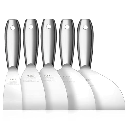 Putty Knife Set, 5Pcs 2",3",4",6",8" One Piece Putty Knives for Spackling, Drywall, Paint, and Wallpaper Removal, Premium Polished All-Metal Stainless Steel Putty Knife for Smooth Finish - size: 2"3"4"6"8"
