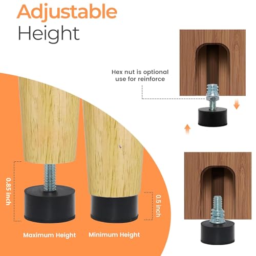 NEWBYTEK 1/4-20 Rubber Adjustable Furniture Leveler，8 Pack Leveling Feet Screws in Threaded, Feet Levelers Screw On Furniture Glide Leveling for Table, Chair, Furniture Legs - size: 1/4"-20 With Nuts, 8pcs