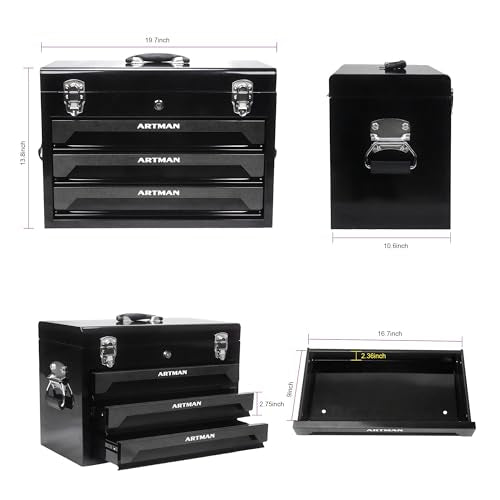 Runboll Mechanics Tool Set 339-Piece 3-Drawer Toolbox with Tools Kits Included, with pliers, ball hammer, screwdrivers, wrenches, Hex Keys, and More - color: Black, size: Toolbox w/ Kits