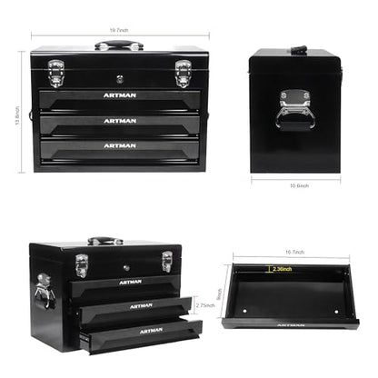 Runboll Mechanics Tool Set 339-Piece 3-Drawer Toolbox with Tools Kits Included, with pliers, ball hammer, screwdrivers, wrenches, Hex Keys, and More - color: Black, size: Toolbox w/ Kits