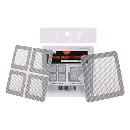 by.RHO Window and Door Screen Repair Patch kit. 25 Patches, (1⅞" x 1⅞" x 20pcs) (3½" x 3½" x 5pcs) - color: Small+medium / Gray
