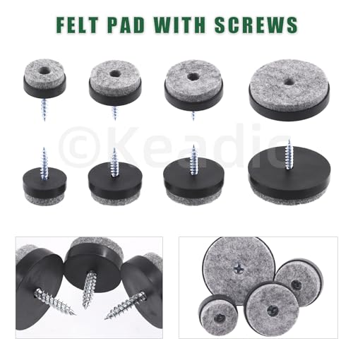 Keadic 20Pcs Screw-on Furniture Felt Pads Bulk Set, 1-1/2"(38mm) Dia Round Slider Glide Floor Protector for Wooden Furniture Chair Tables Leg Feet (Black) - size: 1-1/2"(38mm)