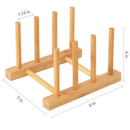HBlife Bamboo Dish Plate Bowl Cup Book Pot Lid Cutting Board Drying Rack Stand Drainer Storage Holder Organizer Kitchen Cabinet（Keep Dry） - color: Bamboo 3 Slots 1pcs
