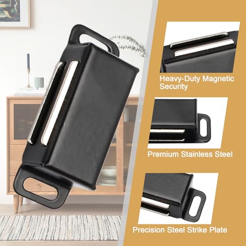12Pcs Cabinet Door Magnets Catch Magnetic Door Catch, Magnetic Shutter Hardware Drawer Magnet Latch Cabinet Magnets for Closure Cupboard Closet Bathroom(Black) - color: Black