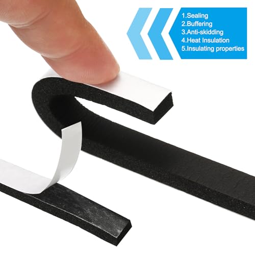 PATIKIL Foam Weather Stripping for Doors, 2 Rolls 3/8" W x 3/16" T Foam Seal Tape Adhesive Insulation Strip for Door Window Air Conditioning, Black(13 Ft Total Length in 2 Rolls) - size: 3/8" W x 3/16" T