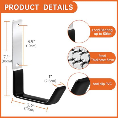 GeeWatom Heavy Duty Steel Garage Hooks,Garage Storage Utility Hooks,Anti-Slip Garage Hooks,Garage Garden Tool Organizer,Steel Wall Mount Hooks, Garden Hose Hanger, Black J Hooks (Large-2PC) - size: Large-2PC