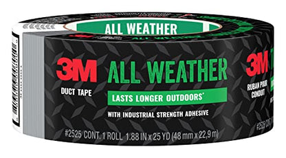 3M All Weather Duct Tape, 1.88 in x 25 yd, 1 Roll, UV/Water Resistant, Stands up to Heat, Sunlight, Rain, Sleet & Snow, Great for Patching, Reparing Outdoor Items and Reinforcing Tools (2525) - size: 25 yd