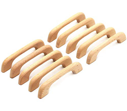 WEICHUAN 10PCS Wood Unfinished Drawer Knobs Pulls Handles - Replacement Kitchen Cabinets Furniture Dresser Wardrobe Cupboard Drawer Pulls Handles(Total Length: 5" Hole-to-Hole Distance: 4")