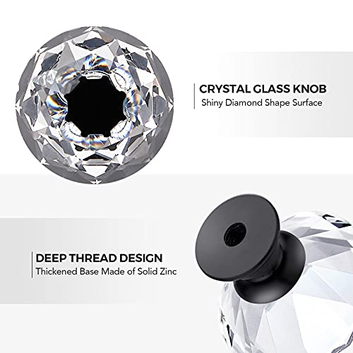 Ravinte 5 Pack Crystal Drawer Knobs - Glass Cabinet Knobs, Diamond Shaped, 30 mm with Black Base - color: Black