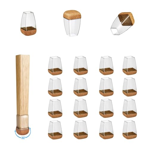 16 Pack Chair Leg Floor Protectors for Hardwood Floors, Round Rubber Furniture Sliders, 360°Felt Pad Bottom Wrapped Thickening Silicone Furniture Legs Caps Covers(Square,Clear-Brown-S) - size: Transparent-S