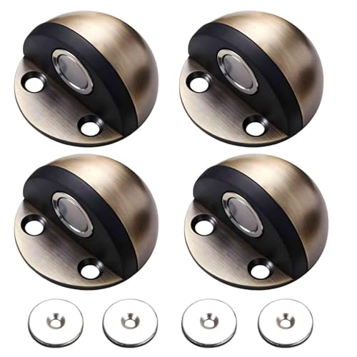 New 4 Pcs Floor Mounted Door Stops, Self-Adhesive Stainless Steel Door Stoppers- No Drill Doorstop with Rubber Bumper Wall Protector，Half Dome Floor Gate Stopper for Home Office (Porous) - style: Porous