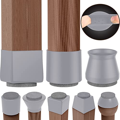 Chair Leg Caps 2021 Updated Chair Leg Cover Protectors for Hardwood Floors Square Round Rectangular All Shapes Silicone Rubber Feet for Furniture Table Chair, Stronger Felt & Silicone, 16Pack, Grey - color: Newly Updated-all Shape-perimeter 3-3/4” to 6-5/