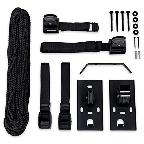 StoreYourBoard Ladder Storage Ceiling Pulley System, Garage Mount Hoist, Heavy Duty Hanging Organizer Holds 150 lbs - size: 10 ft - 14 ft Ceiling