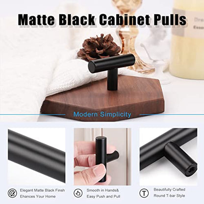 KNOBWELL 6 Pack Single Hole Black Cabinet Knobs, 2" Modern Matte Black Drawer Knobs T Bar Stainless Steel Kitchen Cabinet Knobs and Pulls - color: Black, size: 2 inch(50mm)