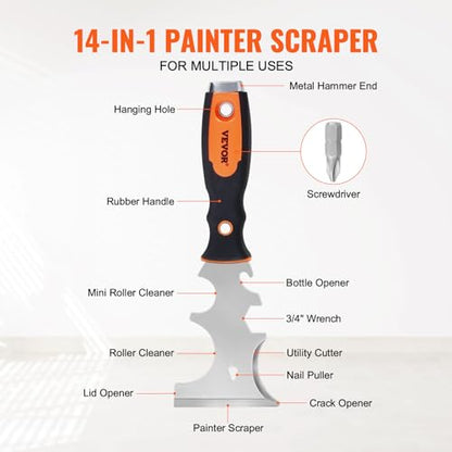 VEVOR Drywall Knife Set, 6 PCS Drywall Tools Includes 3" Painter Scraper, Two Putty Knives, Two Taping Knives and 12" Mud Pan, Stainless Steel Spackle Tool, Drywall Finishing Tools for Home