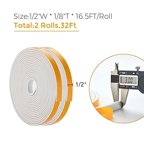 Ravinte 32 Feet Weather Stripping Door Seal, 1/2" Wide x 1/8" Thick, White, CR Foam & Neoprene, Soundproofing, Air Leakage Protection - color: White, size: 1/2In x 1/8In x 32Ft