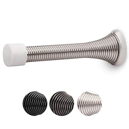 HOMOTEK 30 Pack Spring Door Stopper with Rubber Bumper Satin Nickel 3-1/8" Flexible Spring Heavy Duty Wall Door Stop Low Mounted Door Bumper for Home (Satin Nickel) - color: Satin Nickel, size: 30 Pack