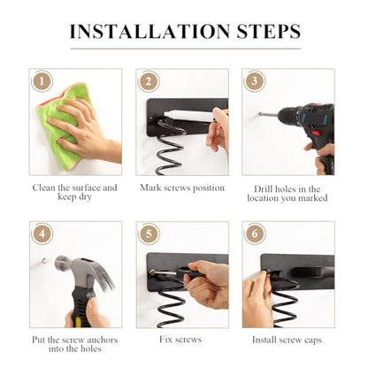 BSICPRO Hair Dryer Holder-3 in 1 Blow Dryer Holder-Metal Bathroom Hair Tool Organizer Wall Mounted-Bathroom Organizer for Hairdryer Curling Iron Flat Iron (Black) - color: Black