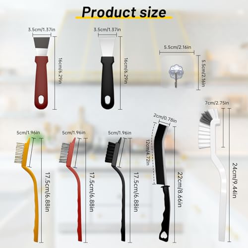 12Pcs Crevice Cleaning Brush Set, Hard Bristle Small Cleaning Brushes for Household Use with Scraper & Hook, Multi-Purpose Cleaning Tool for Kitchen, Bathroom, Grout, Corners, Tight Spaces