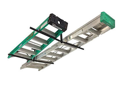 StoreYourBoard Adjustable Overhead Ladder Rack – Garage Organizer Ladder Shelf for Step & Extension Ladders - Storage Racks and Shelving for Garage Organization - Ceiling Mounted - Holds 150 lbs - size: Full