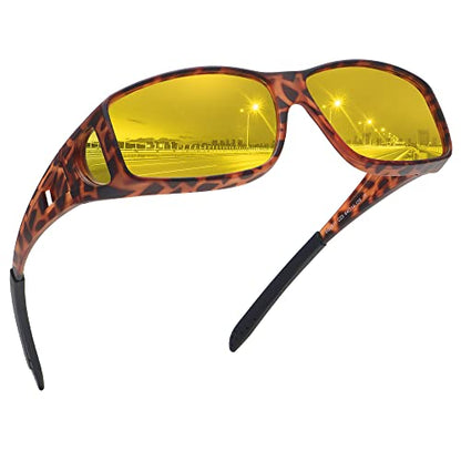MEETSUN Fit Over Glasses Sunglasses for Men Women,Wrap Around Sunglasses Polarized UV400 Protection - color: (Z1)matte Leopard Frame-night Vision Lens