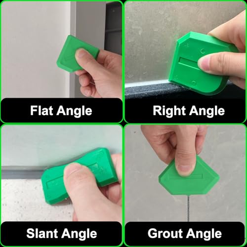 Silicone Caulking Tool Kit, Stainless Steel Caulk Remover & Grout Removal Tool, Sealant Finishing Kit with 3 Glass Glue Angle Scrapers for Kitchen Bathroom Window Sink Tile Joint