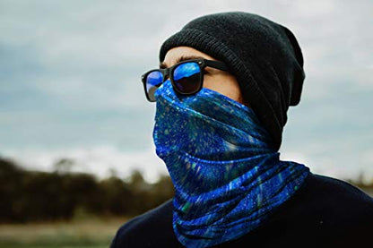 Neck Gaiter Face Mask Reusable, Cloth Face Masks Bandana Balaclava Cover Scarf Shield - color: Galaxy-blue