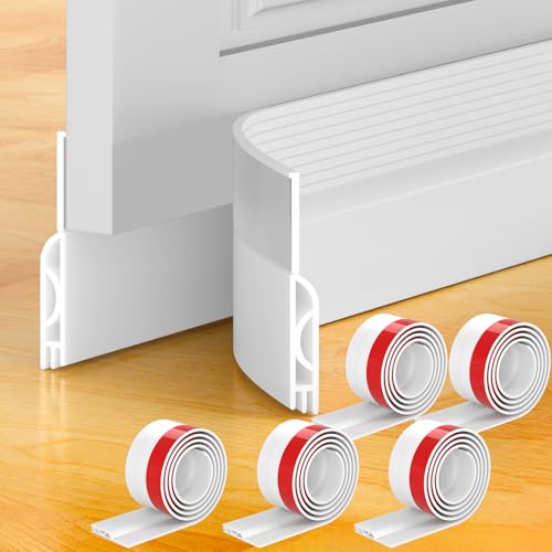 5Pack Door Draft Stopper, White Door Sweep for Bottom of Door, Weather Stripping Door Seal Gap Filler Bottom Noise Soundproof Cold Air Insulation Save Energy Installs Quickly Easily - color: White, size: 39" L-5Pack