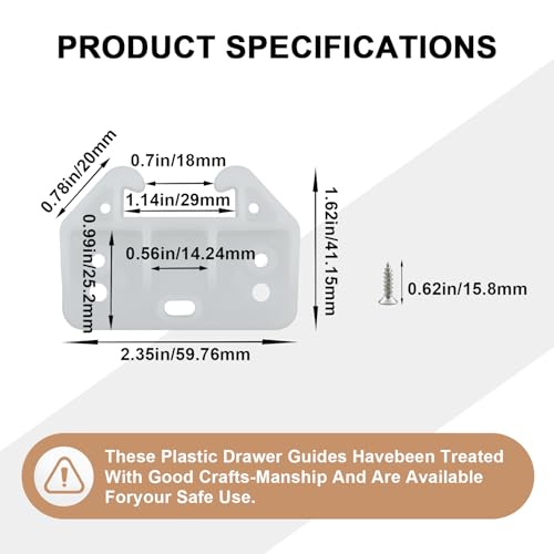 Drawer Slide Guides Bottom Mount, 12 Pack Plastic Drawer Track Rail Guide Bottom Mounting Brackets for Dresser, Cabinet, Closet etc. (Include Mounting Screws)