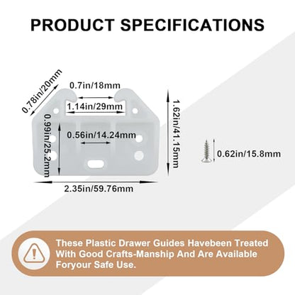 Drawer Slide Guides Bottom Mount, 12 Pack Plastic Drawer Track Rail Guide Bottom Mounting Brackets for Dresser, Cabinet, Closet etc. (Include Mounting Screws)