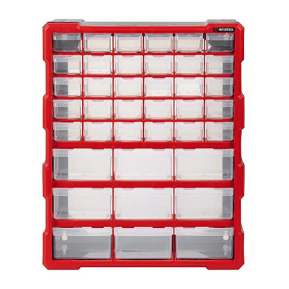 INTERTOOL Small Parts Organizer for Hardware & Screws | 39 Removable Bins with Dividers | Wall Mount or Desktop Craft & Lego Storage Cabinet | 19” x 15” x 7” BX08-4013 - style: 39 Drawers