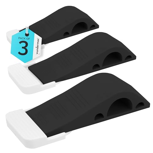 Wundermax Door Stoppers - Pack of 3 Rubber Door Wedge for Carpet, Hardwood, Concrete and Tile - Home Improvement Accessories - Black - color: Black
