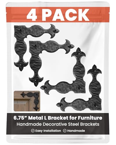 4 Pack 6.75" Metal L Bracket for Furniture - Black - Handmade Decorative Steel Brackets - Rustic Metal Corner Brackets for Front Doors, Gates, Garages, Tables & Cabinets - The Sonora Series - color: Black - The Sonora Series, size: 6.75 Inch