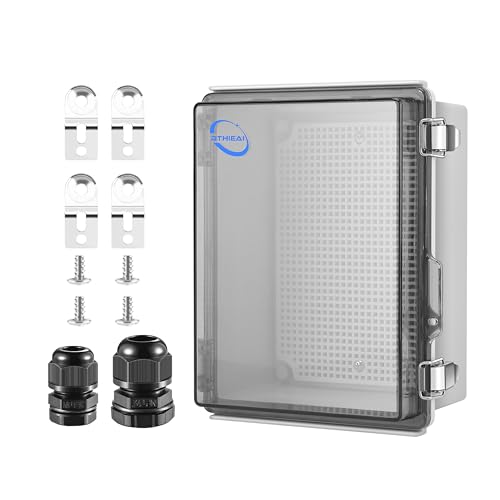 RTHIEAI Waterproof Outdoor IP67 Junction Box (8.7"x6.7"x4.3") with Mounting Plate, Hinged Clear Cover and Wall Brackets - Weatherproof ABS Plastic Electrical Enclosure for DIY Projects (220x170x110mm) - color: Clear Cover, size: 8.7"x6.7"x4.3"