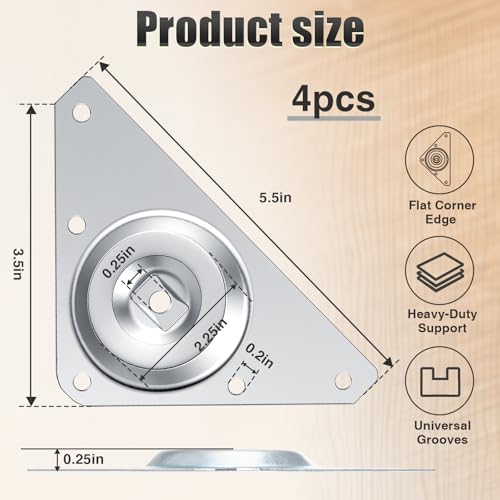 LEIFIDE 4 Pack Heavy Duty Table Leg Brackets, 5.5"x3.5" Galvanized Steel Mounting Plates for Workbench Desk Reinforcement, Rust-Resistant Furniture Hardware
