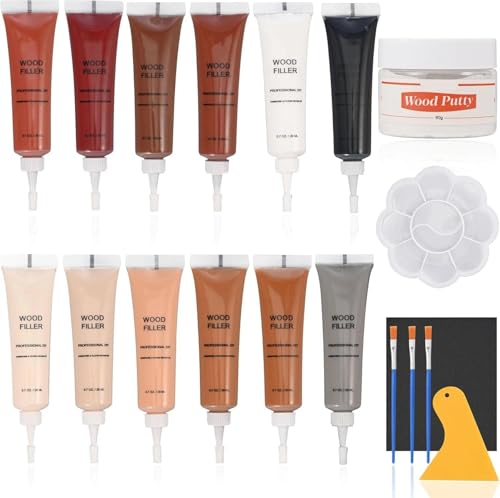 Wood Repair Kit for Wood Scratch Repair and Laminate Floor Scratch Repairs 12 Colors Filler Putty Paste to Fix Scratches Cracks Holes on Hardwood Laminate Vinyl Furniture Table Door Cabinet - color: 12 Color