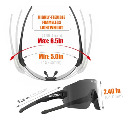 RIDE YOUR WAY Professional wrap around Frameless Cycling Sunglasses for Men and Women - color: T Black Alu. Grey-smoke