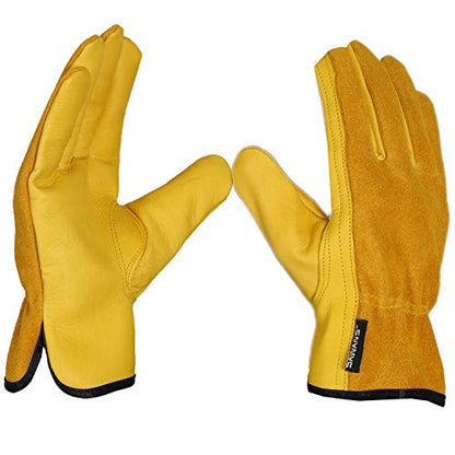 SAWANS Leather Working Gloves Work Gardening Gloves Thorn Proof Garden Heavy Duty Utility Men Women Construction - size: X-Large
