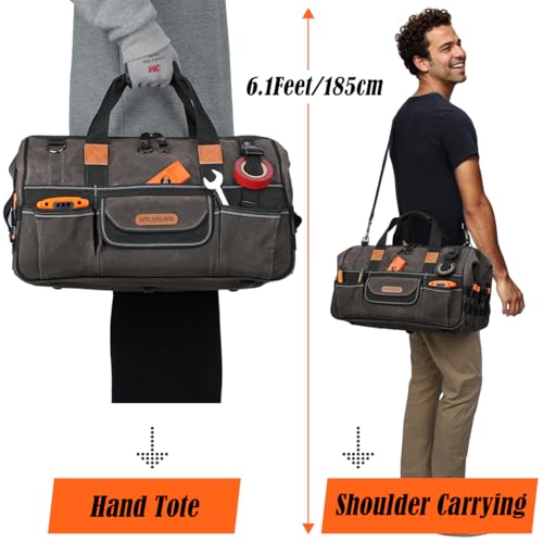 WELKINLAND 18 Inch Waxed Canvas Tool Bag, Heavy-Duty Electrical Tool Bag, Large-Opening 28-Pocket Tools Bag, 36L Tool Bags For Men, Quick-Access HVAC Tools Bags