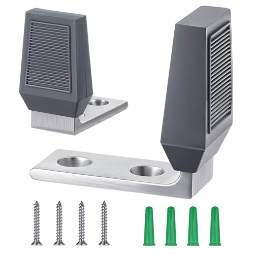 Moxweyeni 2 Pack Floor Door Stop Angle Door Stopper Floor Mounted Heavy Duty Base for Doors with up to 2" Gap Comes with Rubber Bumper Stainless Steel Screws Suitable for Wood Concrete Floors (Grey) - color: Gray